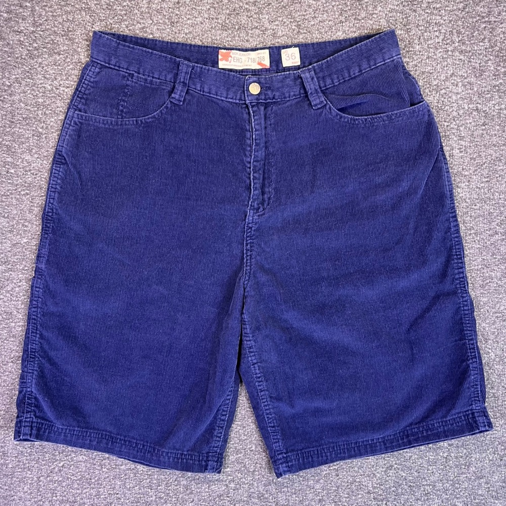 VTG 90s Bugle Boy Corduroy Shorts Mens 34x11 Navy Carpenter Utility Casual Retro
